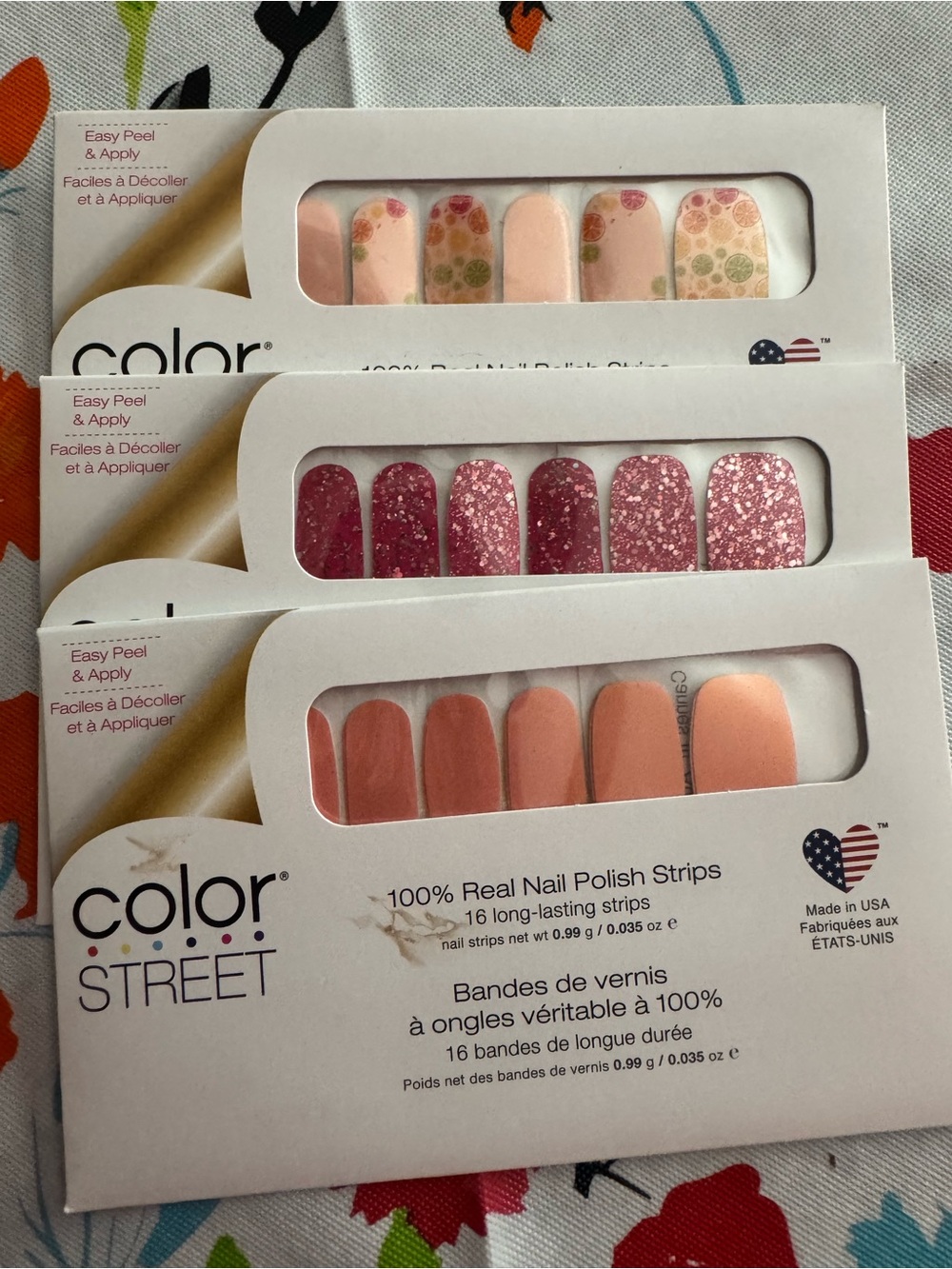 Color Street Peach, Pink & Rose Gold Nail Polish Strips Trio Pack